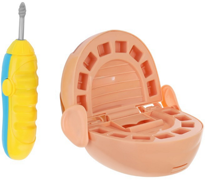 Mulaj Dentar Dough Dentist idealSTORE, Include 2 Matrite Speciale Pentru Dinti, 5 Recipiente cu Aluat 5 Unelte Stomatologice, Burghiu cu Sunet, Cleste, Dalta, Stimuleaza Creativitatea si Dezvolta Abilitati Manuale