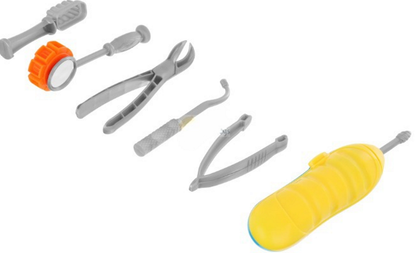 Mulaj Dentar Dough Dentist idealSTORE, Include 2 Matrite Speciale Pentru Dinti, 5 Recipiente cu Aluat 5 Unelte Stomatologice, Burghiu cu Sunet, Cleste, Dalta, Stimuleaza Creativitatea si Dezvolta Abilitati Manuale