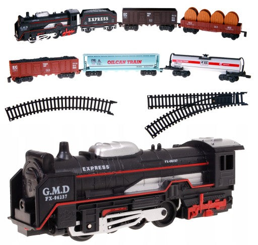 Locomotiva Electrica Cu 9 Vagoane idealStore Rail King, Efecte Luminoase si Sonore, Motor Cu Aburi, 420m Lungime De Mare Distractie