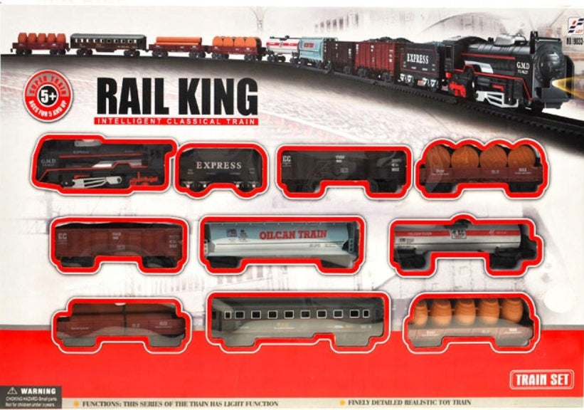 Locomotiva Electrica Cu 9 Vagoane idealStore Rail King, Efecte Luminoase si Sonore, Motor Cu Aburi, 420m Lungime De Mare Distractie