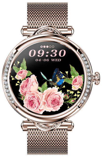 Smartwach LuxStyle idealSTORE, Apel Bluetooth, Sunet HD Voice, Agenda Telefonica, Design Lux-Elegant, Ecran HD 1.27', Monitorizare Oxigen, Tensiune, Puls, Somn, Mod Multi-Sport, Cadran Personalizat, Rezistent apa IP67, Bratara Metalica Gold