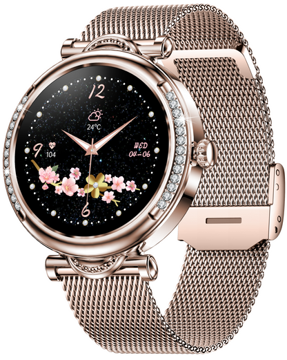 Smartwach LuxStyle idealSTORE, Apel Bluetooth, Sunet HD Voice, Agenda Telefonica, Design Lux-Elegant, Ecran HD 1.27', Monitorizare Oxigen, Tensiune, Puls, Somn, Mod Multi-Sport, Cadran Personalizat, Rezistent apa IP67, Bratara Metalica Gold