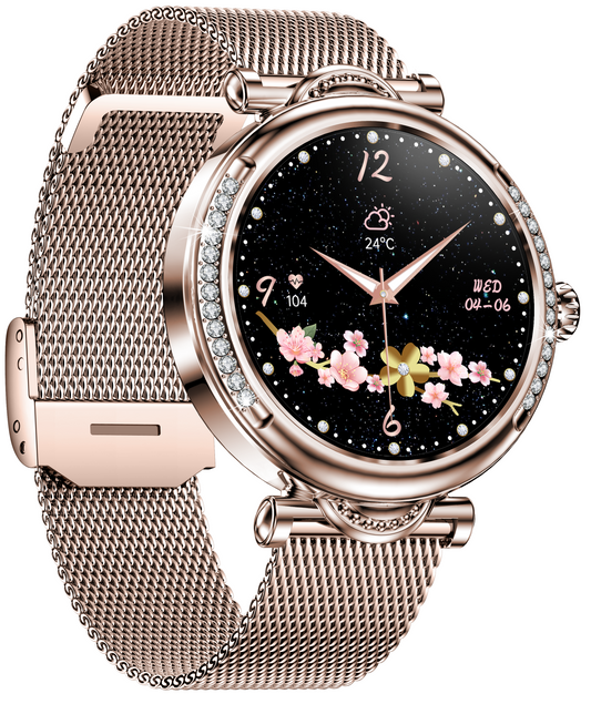 Smartwach LuxStyle idealSTORE, Apel Bluetooth, Sunet HD Voice, Agenda Telefonica, Design Lux-Elegant, Ecran HD 1.27', Monitorizare Oxigen, Tensiune, Puls, Somn, Mod Multi-Sport, Cadran Personalizat, Rezistent apa IP67, Bratara Metalica Gold