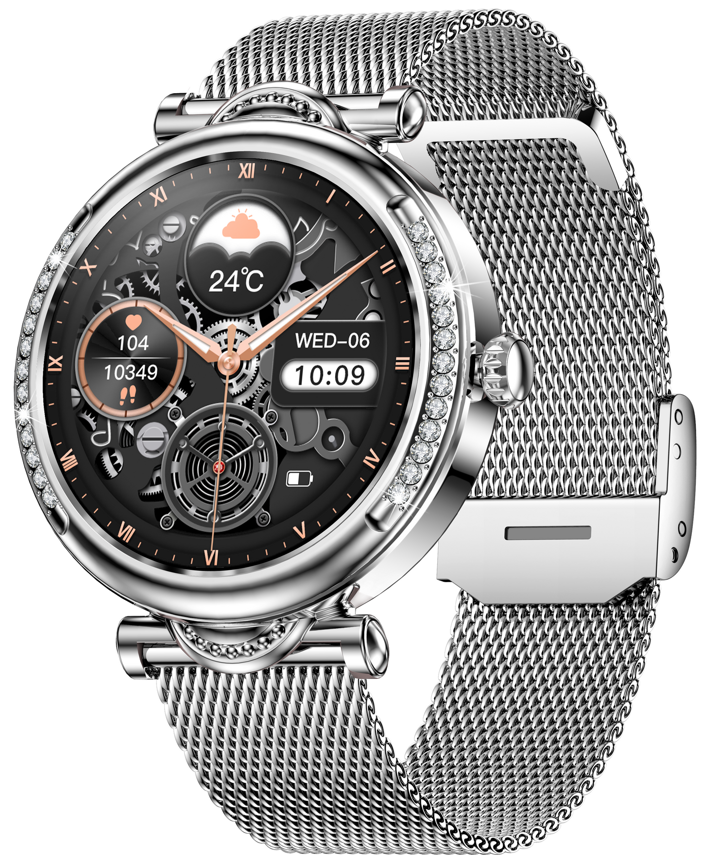 Smartwach LuxStyle idealSTORE, Apel Bluetooth, Sunet HD Voice, Agenda Telefonica, Design Lux-Elegant, Ecran HD 1.27', Monitorizare Oxigen, Tensiune, Puls, Somn, Mod Multi-Sport, Cadran Personalizat, Rezistent apa IP67, Bratara Metalica Silver