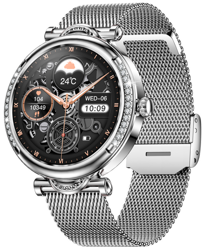 Smartwach LuxStyle idealSTORE, Apel Bluetooth, Sunet HD Voice, Agenda Telefonica, Design Lux-Elegant, Ecran HD 1.27', Monitorizare Oxigen, Tensiune, Puls, Somn, Mod Multi-Sport, Cadran Personalizat, Rezistent apa IP67, Bratara Metalica Silver