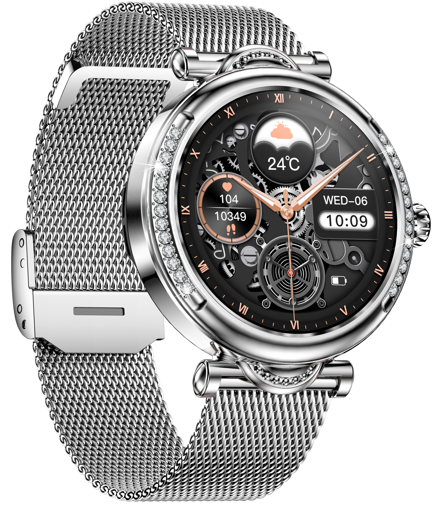 Smartwach LuxStyle idealSTORE, Apel Bluetooth, Sunet HD Voice, Agenda Telefonica, Design Lux-Elegant, Ecran HD 1.27', Monitorizare Oxigen, Tensiune, Puls, Somn, Mod Multi-Sport, Cadran Personalizat, Rezistent apa IP67, Bratara Metalica Silver