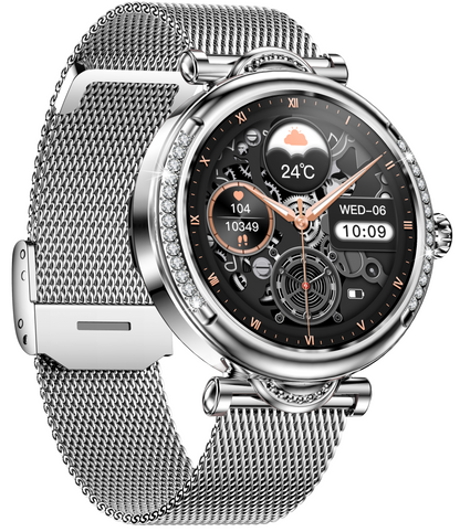 Smartwach LuxStyle idealSTORE, Apel Bluetooth, Sunet HD Voice, Agenda Telefonica, Design Lux-Elegant, Ecran HD 1.27', Monitorizare Oxigen, Tensiune, Puls, Somn, Mod Multi-Sport, Cadran Personalizat, Rezistent apa IP67, Bratara Metalica Silver