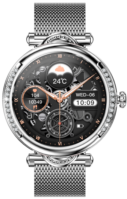 Smartwach LuxStyle idealSTORE, Apel Bluetooth, Sunet HD Voice, Agenda Telefonica, Design Lux-Elegant, Ecran HD 1.27', Monitorizare Oxigen, Tensiune, Puls, Somn, Mod Multi-Sport, Cadran Personalizat, Rezistent apa IP67, Bratara Metalica Silver