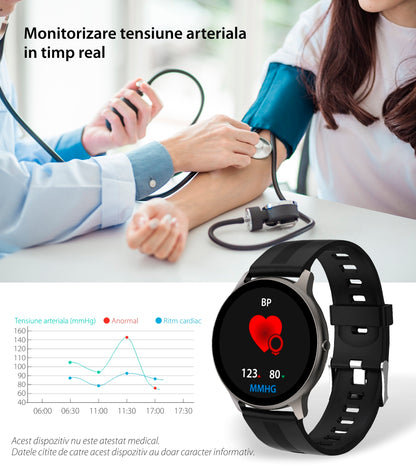 Smartwatch idealStore Xtreme11, Prognoza Meteo, Preluare Apeluri, Notificari prin Vibrare, Functii monitorizare Sanatate, 8 moduri Sport, Bluetooth, Ecran Curbat, Impermeabil IP68, Compatibil IOS si Android, culoare Negru