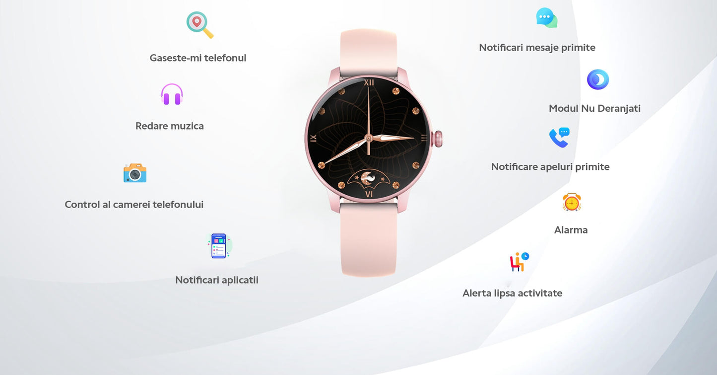 Smartwatch idealStore Xtreme11, Prognoza Meteo, Preluare Apeluri, Notificari prin Vibrare, Functii monitorizare Sanatate, 8 moduri Sport, Bluetooth, Ecran Curbat, Impermeabil IP68, Compatibil IOS si Android, culoare Roz