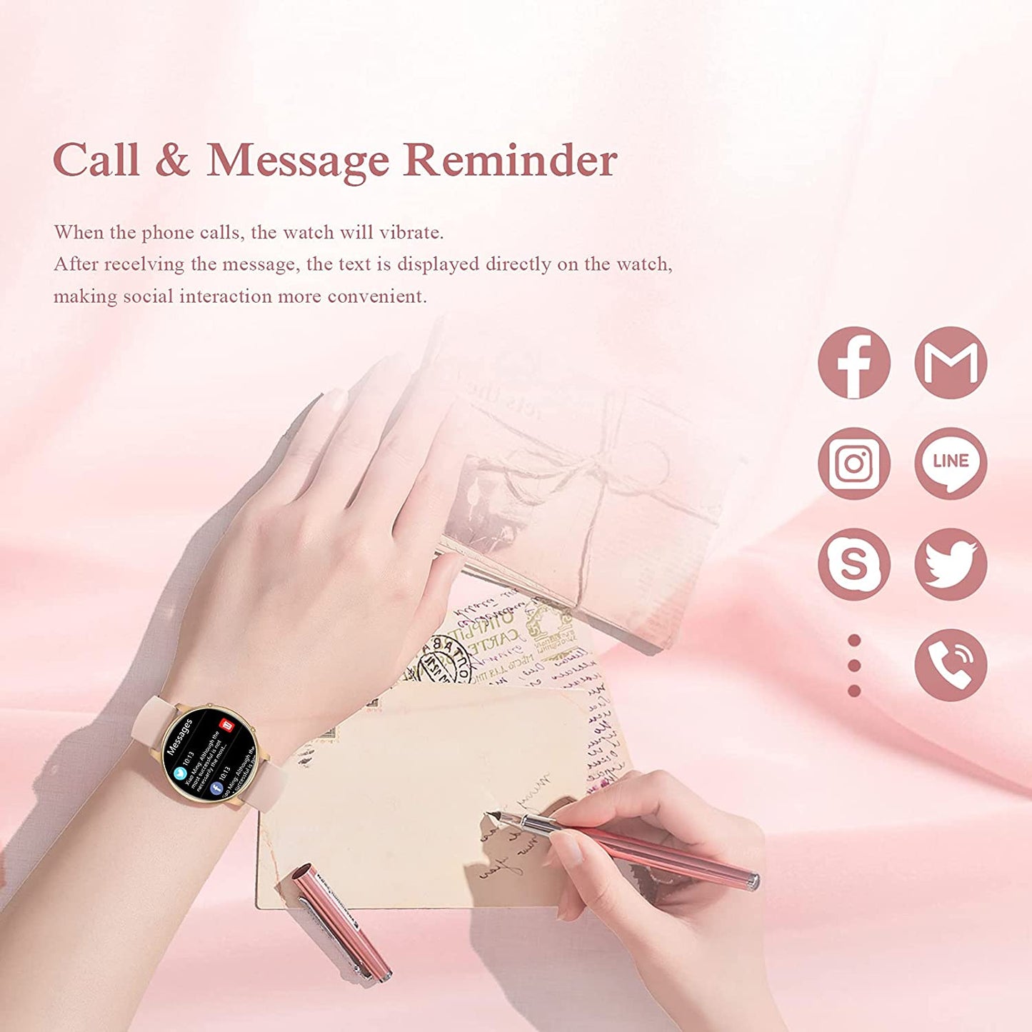 Smartwatch si Bratara de Fitness idealStore SlimeSport36, MultiSport, Obiectiv Pasi, Ritm Cardiac, Calorii Arse, Analiza Somnului, Notificari, Roz