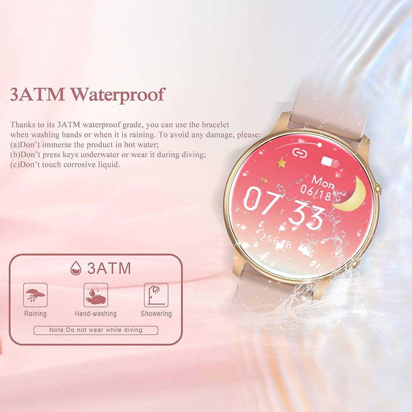 Smartwatch si Bratara de Fitness idealStore SlimeSport36, MultiSport, Obiectiv Pasi, Ritm Cardiac, Calorii Arse, Analiza Somnului, Notificari, Roz