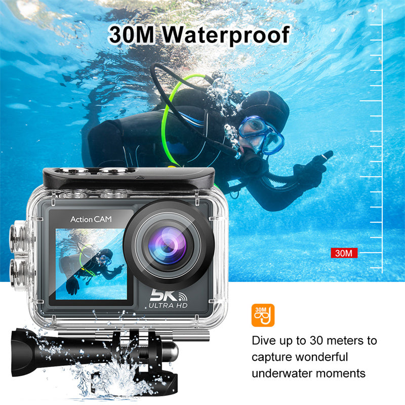 Camera de Actiune idealSTORE SmartSONY-Cam 5K Ultra HD, Foto 24 MP, 256 GB, Stabilizare imagine EIS, Microfon, Functie WiFi, Unghi Larg 170, Senzor Sony, Port HDMI si USB-C, Fotografiere Multi Mod, Filmare Subacvatica 30 m adancime