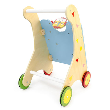 Premergator din lemn cu Centru de activitati idealSTORE ZOO Blue Familii, Dimensiuni 33 x 34.5 x 55.5 cm, Ajuta la mentinerea echilibrului, antreneaza abilitatile motorii, Dezvolta cunostinte