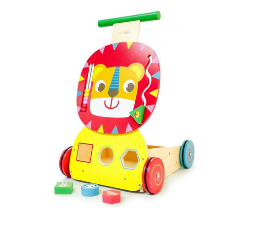 Premergator din lemn cu Centru de activitati, King of the Jungle, Dimensiuni 30.5 x 33 x 47.5 cm, Ajuta la mentinerea echilibrului, antreneaza abilitatile motorii