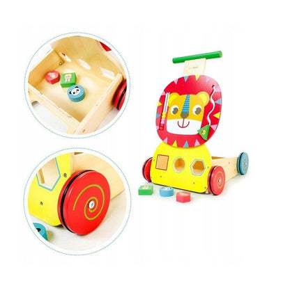 Premergator din lemn cu Centru de activitati, King of the Jungle, Dimensiuni 30.5 x 33 x 47.5 cm, Ajuta la mentinerea echilibrului, antreneaza abilitatile motorii