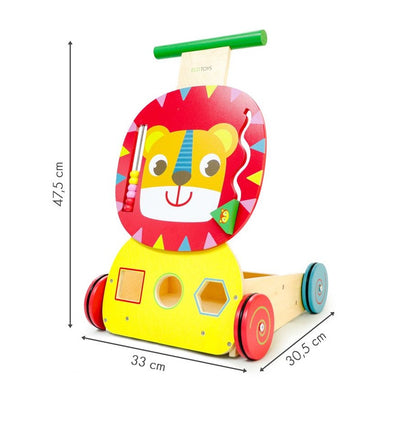 Premergator din lemn cu Centru de activitati, King of the Jungle, Dimensiuni 30.5 x 33 x 47.5 cm, Ajuta la mentinerea echilibrului, antreneaza abilitatile motorii