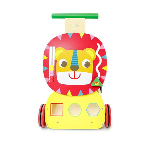 Premergator din lemn cu Centru de activitati, King of the Jungle, Dimensiuni 30.5 x 33 x 47.5 cm, Ajuta la mentinerea echilibrului, antreneaza abilitatile motorii