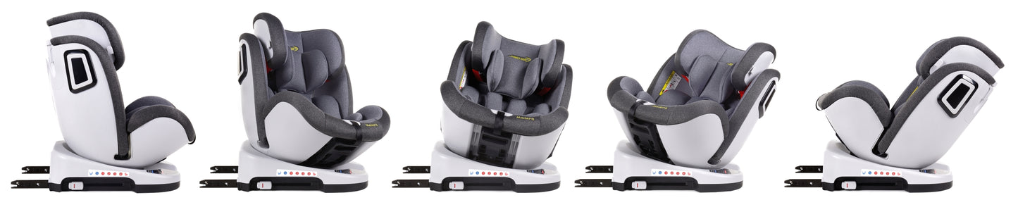 Scaun Auto Profesional Dedicat Pentru Copil, BABY JOLIE MADERA IDL Collection, 3 Grupe De Greutate Intre 0-36 Kg, Tehnologie ISOFIX, Centura TOP TETHER, Rotire 360 Grade cu Reglarea Pozitiei de Somn si a Inaltimii Tetierei, Gri