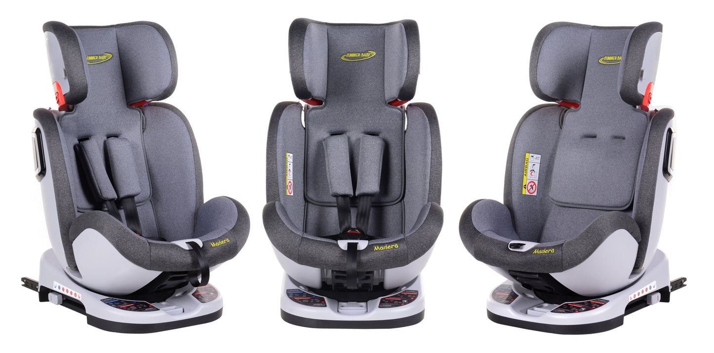 Scaun Auto Profesional Dedicat Pentru Copil, BABY JOLIE MADERA IDL Collection, 3 Grupe De Greutate Intre 0-36 Kg, Tehnologie ISOFIX, Centura TOP TETHER, Rotire 360 Grade cu Reglarea Pozitiei de Somn si a Inaltimii Tetierei, Gri
