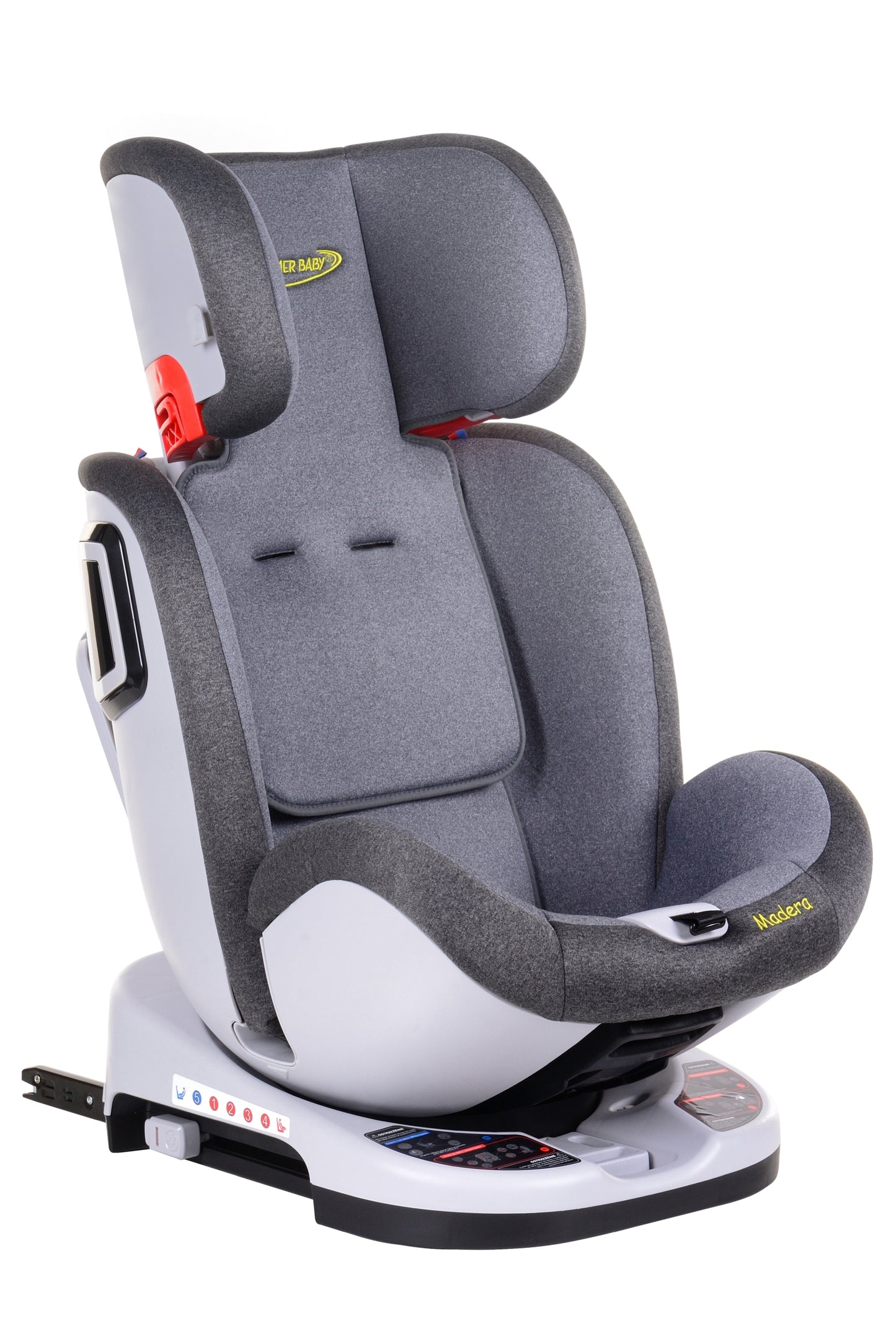 Scaun Auto Profesional Dedicat Pentru Copil, BABY JOLIE MADERA IDL Collection, 3 Grupe De Greutate Intre 0-36 Kg, Tehnologie ISOFIX, Centura TOP TETHER, Rotire 360 Grade cu Reglarea Pozitiei de Somn si a Inaltimii Tetierei, Gri
