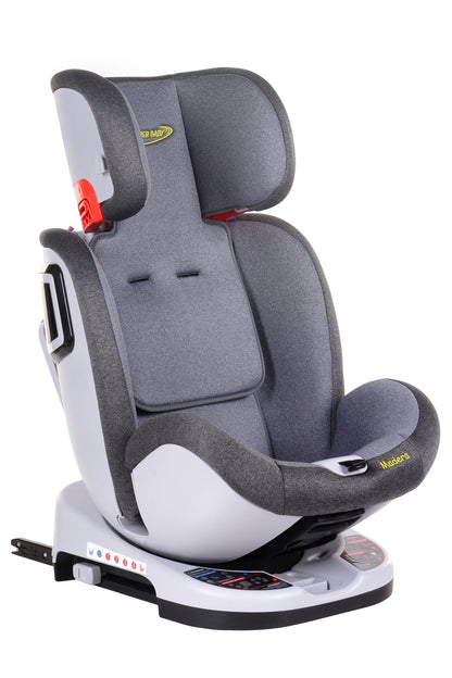 Scaun Auto Profesional Dedicat Pentru Copil, BABY JOLIE MADERA IDL Collection, 3 Grupe De Greutate Intre 0-36 Kg, Tehnologie ISOFIX, Centura TOP TETHER, Rotire 360 Grade cu Reglarea Pozitiei de Somn si a Inaltimii Tetierei, Gri