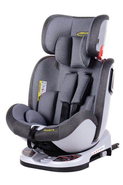 Scaun Auto Profesional Dedicat Pentru Copil, BABY JOLIE MADERA IDL Collection, 3 Grupe De Greutate Intre 0-36 Kg, Tehnologie ISOFIX, Centura TOP TETHER, Rotire 360 Grade cu Reglarea Pozitiei de Somn si a Inaltimii Tetierei, Gri