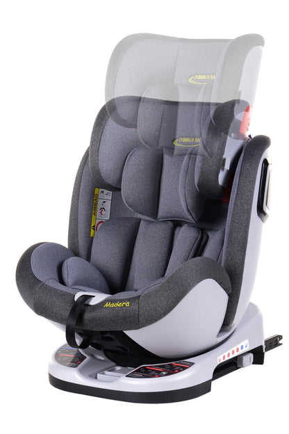 Scaun Auto Profesional Dedicat Pentru Copil, BABY JOLIE MADERA IDL Collection, 3 Grupe De Greutate Intre 0-36 Kg, Tehnologie ISOFIX, Centura TOP TETHER, Rotire 360 Grade cu Reglarea Pozitiei de Somn si a Inaltimii Tetierei, Gri
