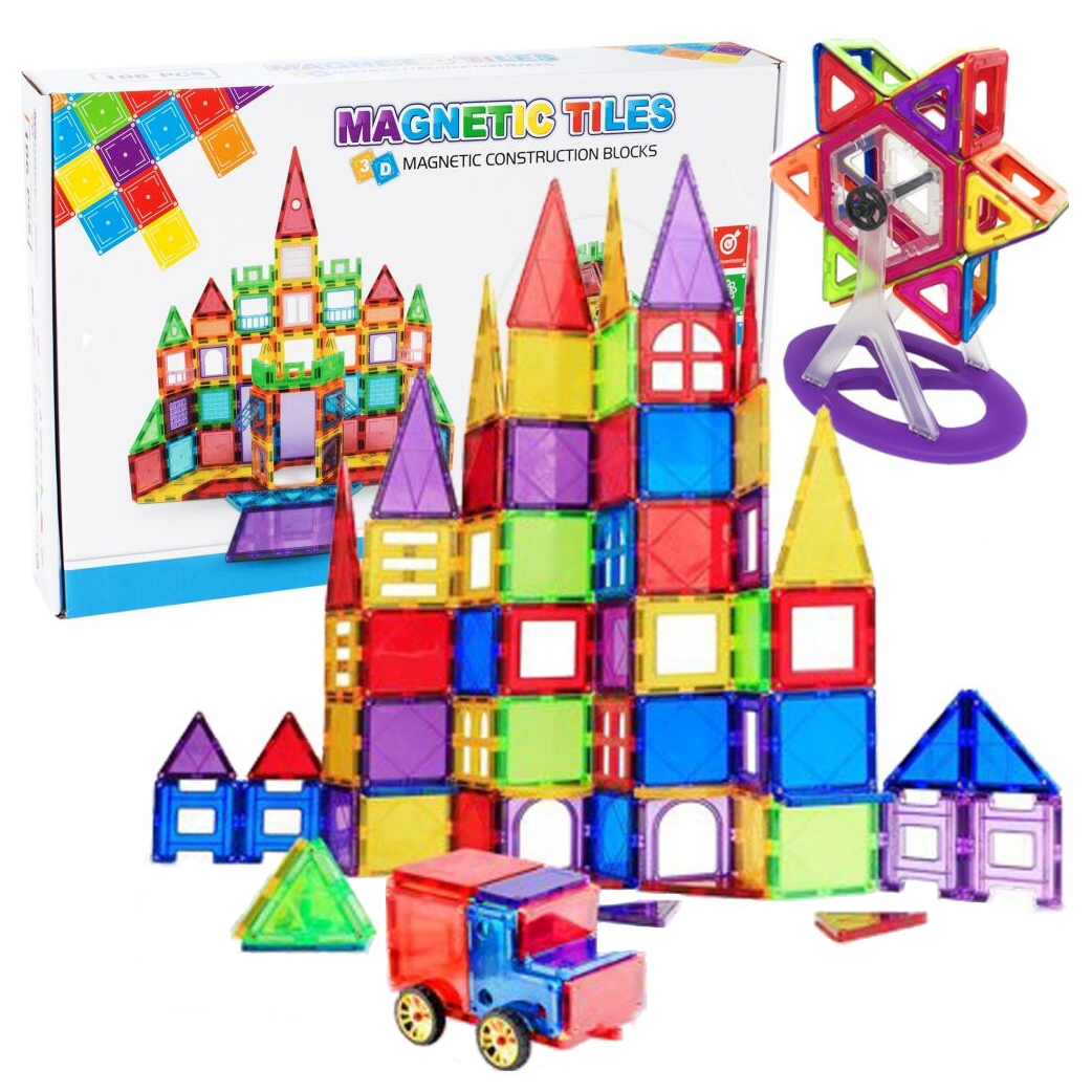 Set Inteligent de constructie MAGNETIC CONSTRUCTION idealSTORE, Include 105 de piese Multicolore, Posibilitatea de forme nelimitate, Educativ-Creativ, Magneti Neodim, Dezvolta abilitati motrice