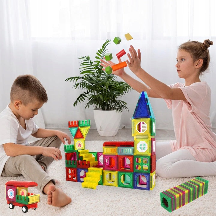 Set Inteligent de Constructie Intellectual Magnets 3D idealSTORE Include 109 de Elemente Magnetice Multicolore, Sasiu Pentru Vehicul, Posibilitatea de a Creea Diferite Forme, Educativ- Creativ, Magneti Neodim