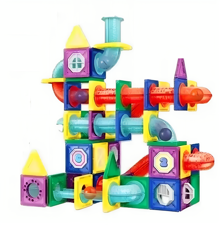 Set Inteligent de Constructie Ball Track Kulodrome Slide 3D idealSTORE, Include 147 de Elemente Magnetice Multicolore, 4 Tobogane, 10 Mingii, Posibilitatea de a Construi Diferite Structuri, Educativ- Creativ, Magneti Neodim