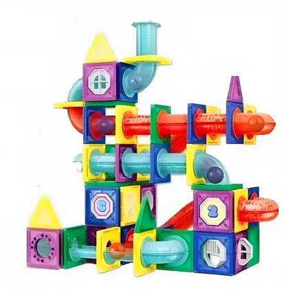 Set Inteligent de Constructie Ball Track Kulodrome Slide 3D idealSTORE, Include 147 de Elemente Magnetice Multicolore, 4 Tobogane, 10 Mingii, Posibilitatea de a Construi Diferite Structuri, Educativ- Creativ, Magneti Neodim