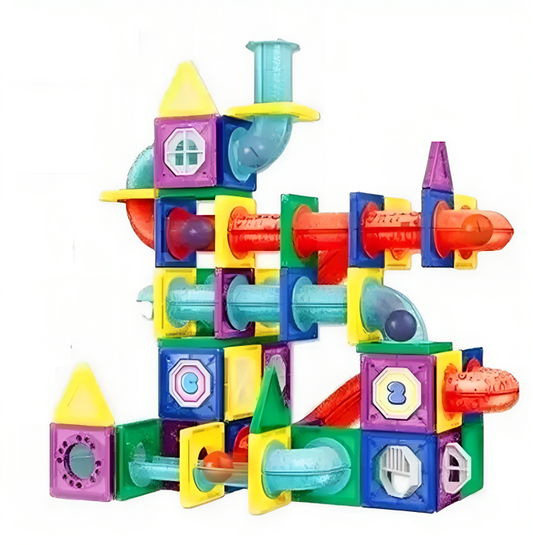 Set Inteligent de Constructie Ball Track Kulodrome Slide 3D idealSTORE, Include 147 de Elemente Magnetice Multicolore, 4 Tobogane, 10 Mingii, Posibilitatea de a Construi Diferite Structuri, Educativ- Creativ, Magneti Neodim