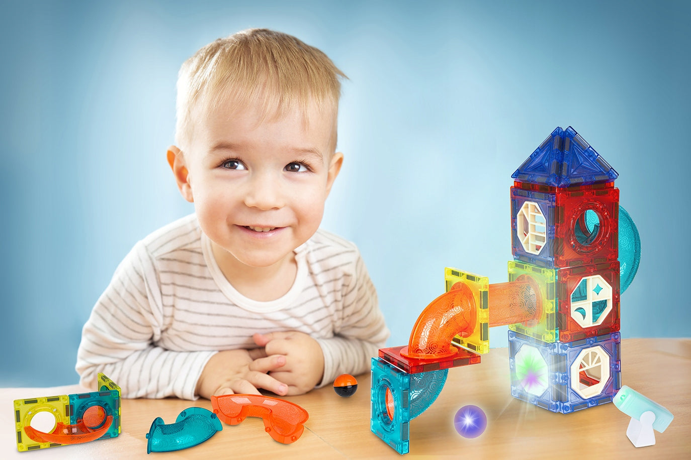 Set Inteligent de Constructie Magnetic cu Lumina idealStore Strong Magnets, Include 75 elemente Multicolore, Efect de Stralucire in Intuneric, Magneti Puternici din Neodim, Dezvolta Abilitati Manuale, Imaginatia Spatiala