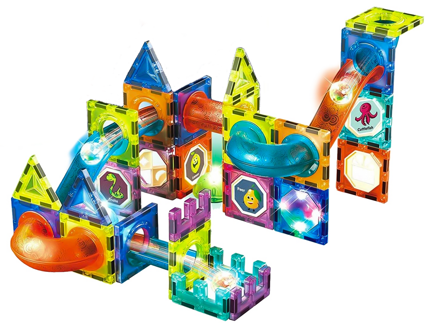 Set Inteligent de Constructie Magnetic cu Lumina idealStore Strong Magnets, Include 75 elemente Multicolore, Efect de Stralucire in Intuneric, Magneti Puternici din Neodim, Dezvolta Abilitati Manuale, Imaginatia Spatiala