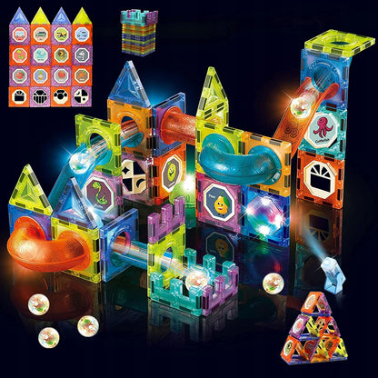 Set Inteligent de Constructie Magnetic cu Lumina idealStore Strong Magnets, Include 75 elemente Multicolore, Efect de Stralucire in Intuneric, Magneti Puternici din Neodim, Dezvolta Abilitati Manuale, Imaginatia Spatiala
