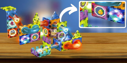 Set Inteligent de Constructie Magnetic cu Lumina idealStore Strong Magnets, Include 75 elemente Multicolore, Efect de Stralucire in Intuneric, Magneti Puternici din Neodim, Dezvolta Abilitati Manuale, Imaginatia Spatiala