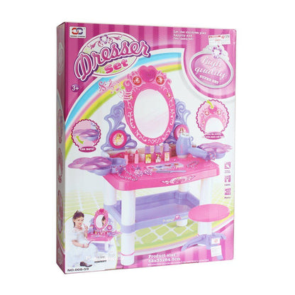 Masuta de Make-Up cu Scaunel idealSTORE Soft Chic Dresser, 62 x 33 x 64 cm, Echipata cu oglinda, gama larga de accesorii pentru infrumusetare, Sunete si lumini, Oportunitate de frumusete si aspect frumos in fiecare zi