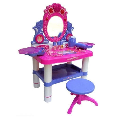 Masuta de Make-Up cu Scaunel idealSTORE Soft Chic Dresser, 62 x 33 x 64 cm, Echipata cu oglinda, gama larga de accesorii pentru infrumusetare, Sunete si lumini, Oportunitate de frumusete si aspect frumos in fiecare zi