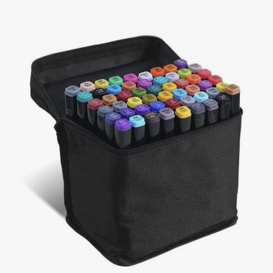 Set 40 markere duble ideal STORE Fantasy Paint, pe baza de alcool, 2 capete profesionale, 1 varf pentru schite, 1 varf pentru desen, geanta transport, multicolor