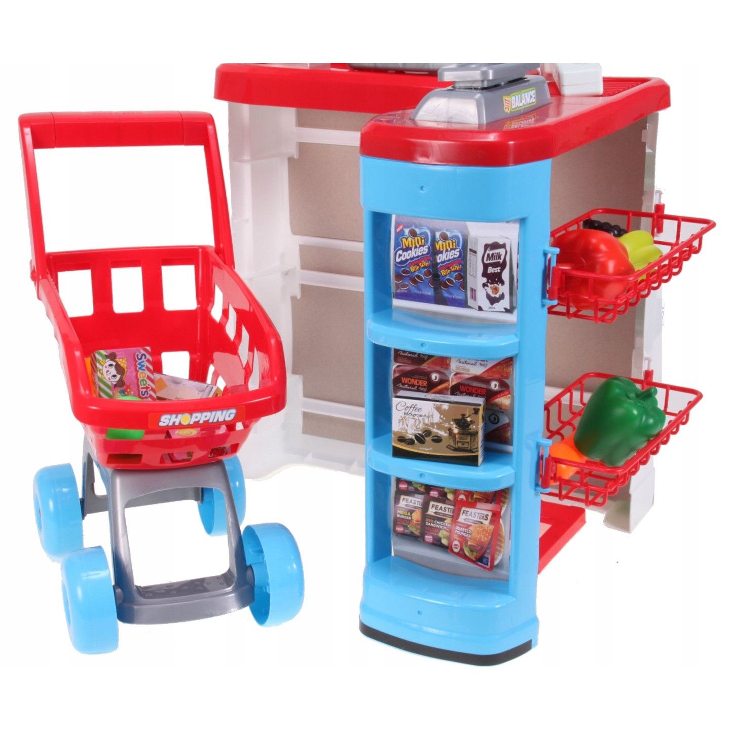 Supermarket joaca Copii cu carucior de cumparaturi idealSTORE SPEDDY MARKET, Inaltime 82 cm, Echipat cu multitudine de accesorii simbolice ce garanteaza distractia celor mici