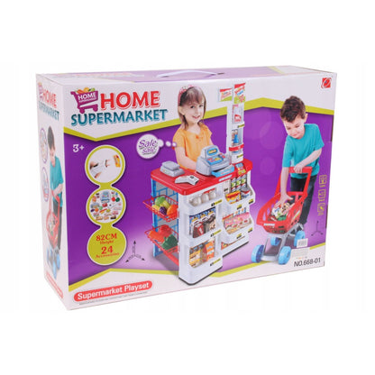 Supermarket joaca Copii cu carucior de cumparaturi idealSTORE SPEDDY MARKET, Inaltime 82 cm, Echipat cu multitudine de accesorii simbolice ce garanteaza distractia celor mici
