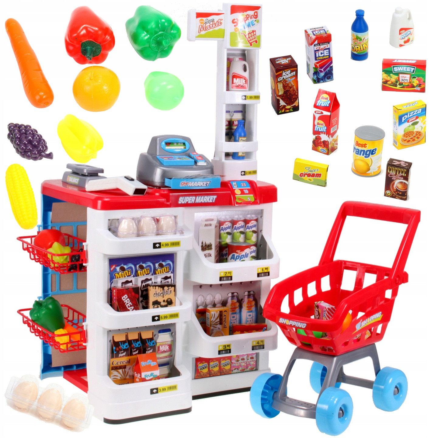 Supermarket joaca Copii cu carucior de cumparaturi idealSTORE SPEDDY MARKET, Inaltime 82 cm, Echipat cu multitudine de accesorii simbolice ce garanteaza distractia celor mici