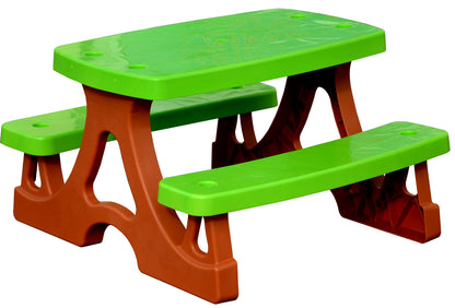 Set masa picnic pentru copii cu 2 bancute idealSTORE Green Snoby, Dimensiuni 79 x 78 x 47 cm, Ideala pentru desen, colorat, joaca sau alte activitati creative, Maxim 25 kg