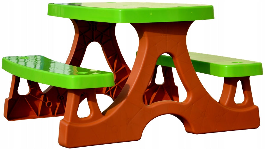 Set masa picnic pentru copii cu 2 bancute idealSTORE Green Snoby, Dimensiuni 79 x 78 x 47 cm, Ideala pentru desen, colorat, joaca sau alte activitati creative, Maxim 25 kg