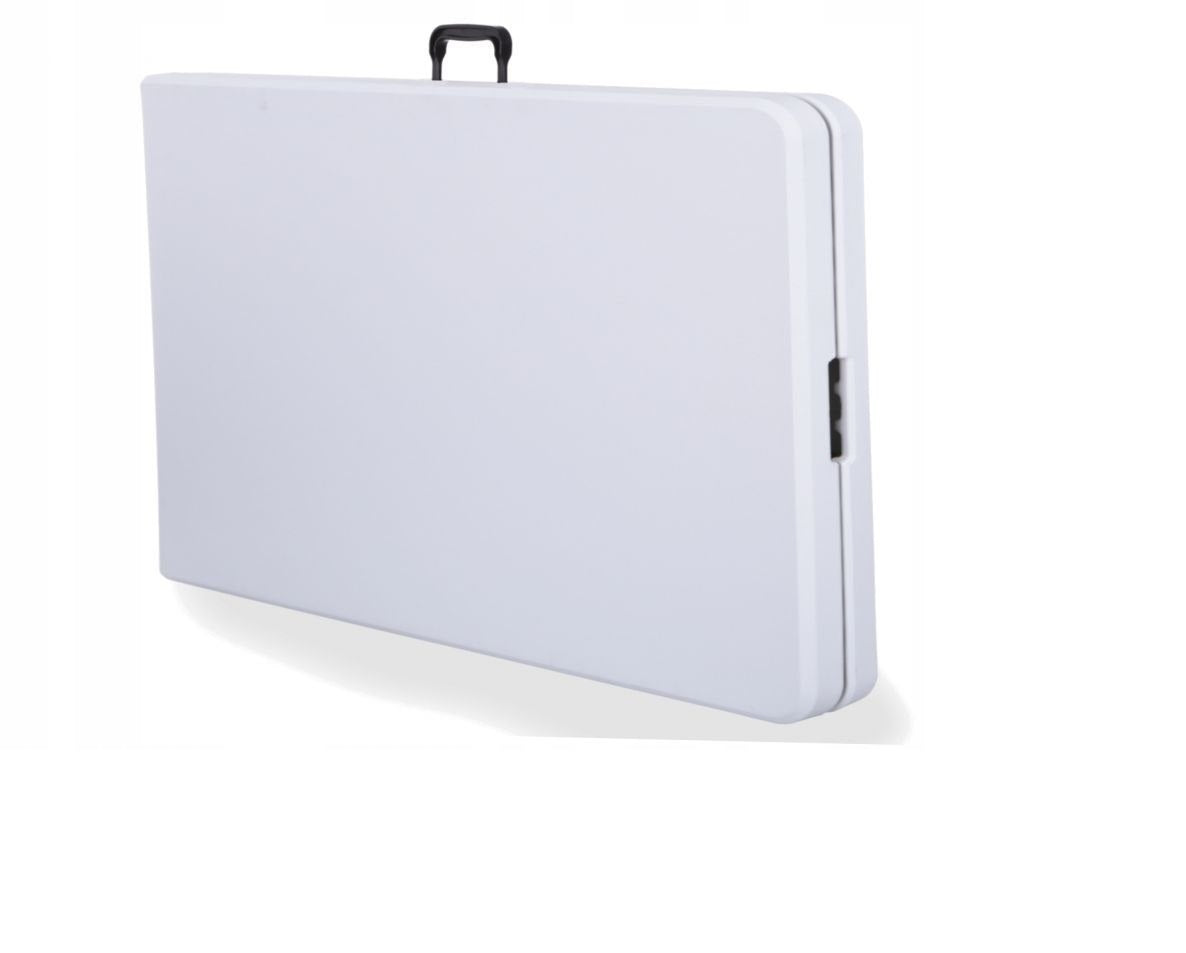 Masa Pliabila Tip VALIZA IDL, WHITE DELUXE-Colectie 2019, Dimensiuni: 240 x 74 x 70 cm, Constructie din OTEL, acoperita cu pulbere, cu Bloc Stabilizator, Ideala pentru interior/exterior, Posibilitatea de pliere rapida a mesei intr-o valiza cu maner