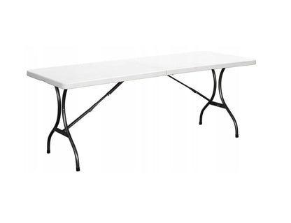 Masa Pliabila Tip VALIZA IDL, WHITE DELUXE-Colectie 2019, Dimensiuni: 240 x 74 x 70 cm, Constructie din OTEL, acoperita cu pulbere, cu Bloc Stabilizator, Ideala pentru interior/exterior, Posibilitatea de pliere rapida a mesei intr-o valiza cu maner