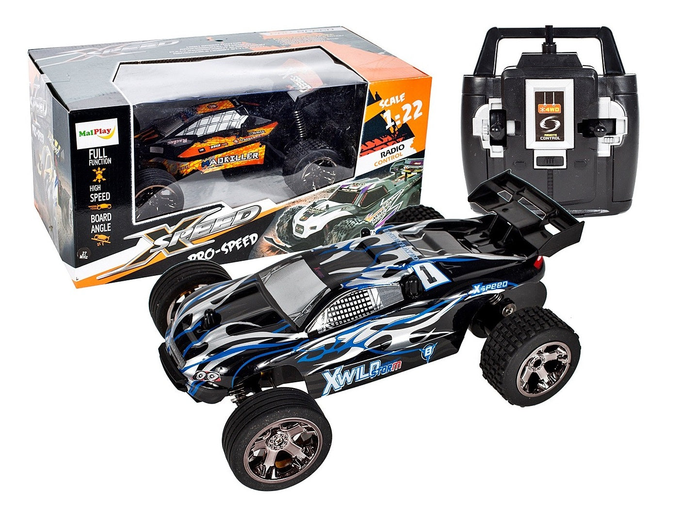 Masinuta cu telecomanda si suspensii OFF-ROAD idealBlue Sport, Dimensiuni 22 x 14 x 8 cm, Scara 1:22, Manevrabilitate ridicata, Dezvolta coordonarea si abilitatile motrice, Maxim 15/h