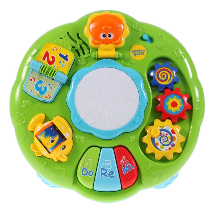 Masuta Interactiva 6 in 1 pentru Bebelusi IdealStore, Include Unelte Rotative care reda Muzica, Taste Muzicale, Accesorizata cu Sunete si Lumini, Stimuleaza Dezvoltarea Vizuala si Motorie