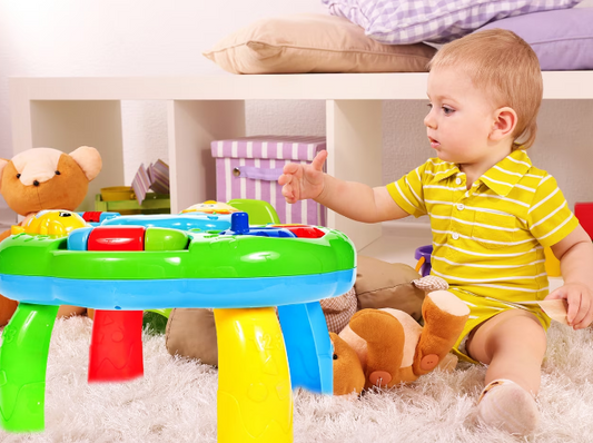 Masuta Interactiva 6 in 1 pentru Bebelusi IdealStore, Include Unelte Rotative care reda Muzica, Taste Muzicale, Accesorizata cu Sunete si Lumini, Stimuleaza Dezvoltarea Vizuala si Motorie
